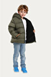 Erkek Çocuk Polarlı Kapüşonlu Su Geçirmez Rüzgara Dayanıklı Cepli Şişme Kışlık Mont