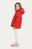 Kız Çocuk Polarlı Kapüşonlu Su Geçirmez Rüzgara Dayanıklı Cepli Şişme Kışlık Mont