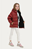 Kız Çocuk Polarlı Kapüşonlu Su Geçirmez Rüzgara Dayanıklı Cepli Şişme Kışlık Mont