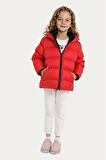 Kız Çocuk Polarlı Kapüşonlu Su Geçirmez Rüzgara Dayanıklı Cepli Şişme Kışlık Mont