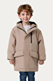 Erkek Çocuk İçi Kürklü Su Ve Rüzgar Geçirmez Kapüşonlu 3 Cep Kışlık Mont & Kaban & Parka