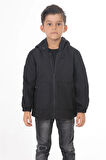 Spor Erkek Çocuk Astarlı Su ve Rüzgar Geçirmez Kapüşonlu Çift Fermuarlı Cepli Yağmurluk