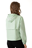 Spor Kadın Su Yeşili Su Geçirmez Ve Rüzgara Dayanıklı Kapüşonlu Cepli Çıt Çıtlı Mevsimlik Yağmurluk