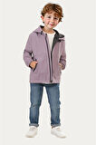Erkek Çocuk Astarlı Su ve Rüzgar Geçirmez Kapüşonlu Çift Fermuarlı Cepli Yağmurluk