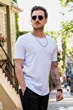 Beyaz Erkek Oval Kesim T-shirt