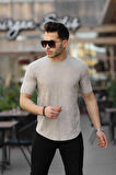Jakarlı Desenli Bisiklet Yaka T-shirt - Bej