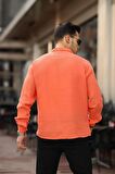 Apaş Yaka Oversize Müslin Kumaş Gömlek - Kiremit