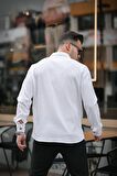 Fitilli Bowling Yaka Uzun Kollu Gömlek - Beyaz