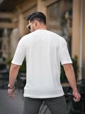 Cep Detaylı Oversize Örme T-shirt - Beyaz