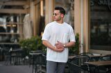 Cep Detaylı Oversize Örme T-shirt - Beyaz