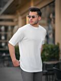 Cep Detaylı Oversize Örme T-shirt - Beyaz