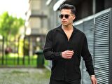 Apaş Yaka Oversize Müslin Kumaş Gömlek - Siyah