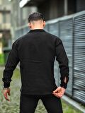 Apaş Yaka Oversize Müslin Kumaş Gömlek - Siyah