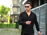 Apaş Yaka Oversize Müslin Kumaş Gömlek - Siyah