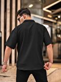 Oversize Fitilli Kısa Kol Gömlek - Siyah