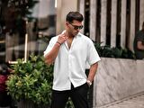 Oversize Fitilli Kısa Kol Gömlek - Beyaz