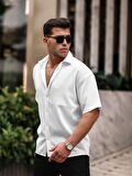 Oversize Fitilli Kısa Kol Gömlek - Beyaz