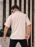 Oversize Fitilli Kısa Kol Gömlek - Bej