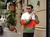 Parça Desen Yarım Fermuar Polar Sweatshirt - Ekru/Turuncu/Haki