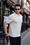  Polo V Yaka Örme Tişört - Bej