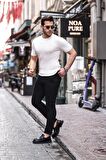 Saç Örgü Fit Kesim Bisiklet Yaka Triko T-Shirt - Beyaz