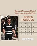 Yarım Fermuar Çizgili Oversize Triko T-Shirt - Açık Mavi