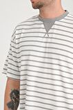 Zarf Yaka Detaylı Çizgili Oversize T-Shirt - Mint Yesili