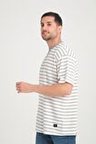 Zarf Yaka Detaylı Çizgili Oversize T-Shirt - Mint Yesili