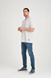 Zarf Yaka Detaylı Çizgili Oversize T-Shirt - Mint Yesili