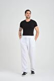 Baggy Kalıp Müslin Kumaş Pantolon - Beyaz