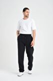 Baggy Kalıp Müslin Kumaş Pantolon - Siyah