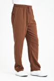 Baggy Kalıp Müslin Kumaş Pantolon - Kahve