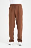 Baggy Kalıp Müslin Kumaş Pantolon - Kahve