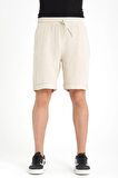 Duble Paça Müslin Kumaş Şort - Açık Bej