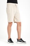 Duble Paça Müslin Kumaş Şort - Açık Bej