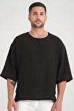 Bisiklet Yaka Fakir Kol Oversize Kısa Kol T-shirt - Siyah