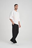 Bisiklet Yaka Fakir Kol Oversize Kısa Kol T-shirt - Beyaz