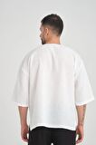 Bisiklet Yaka Fakir Kol Oversize Kısa Kol T-shirt - Beyaz