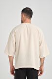 Bisiklet Yaka Fakir Kol Oversize Kısa Kol T-shirt - Bej