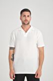 Premium V Yaka Oversize Fitilli T-Shirt - Beyaz