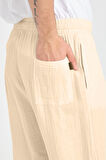 Baggy Kalıp Müslin Kumaş Pantolon - Orta Bej