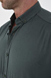 Likralı Regular Fit Nefes Alabilir Klasik Erkek Oxford Gömlek - Çam Yeşili