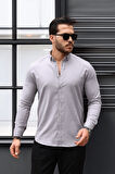 Likralı Regular Fit Nefes Alabilir Klasik Erkek Oxford Gömlek -Taş