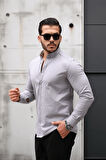 Likralı Regular Fit Nefes Alabilir Klasik Erkek Oxford Gömlek -Taş
