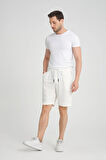 Likralı Örme Desenli Lastikli Şort - Beyaz