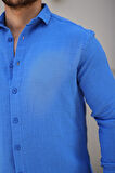 Nefes Alabilir Müslin Kumaş Uzun Kol Yakalı Erkek Gömlek - Parlement Mavi