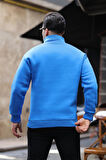 Cozy Kanguru Nakışlı Şardonlu Yarım Fermuar Sweatshirt - Mavi
