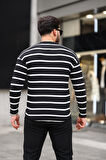 Unique Baskılı Çizgili Erkek Sweatshirt - Siyah