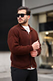 Oversize Selanik Örgü Düğmeli Erkek Hırka- KoyuKahve