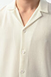 Apaş Yaka Kısa Kol Dokulu Erkek Gömlek - Ekru